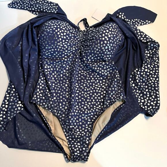 Swimsuits for All Size 16 NWT Mesh Drape One Piece Navy Metallic Silver - Picture 6 of 15